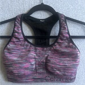 Calvin Klein Performance Pink & Black Space-Dye Racerback Sports Bra Reversible